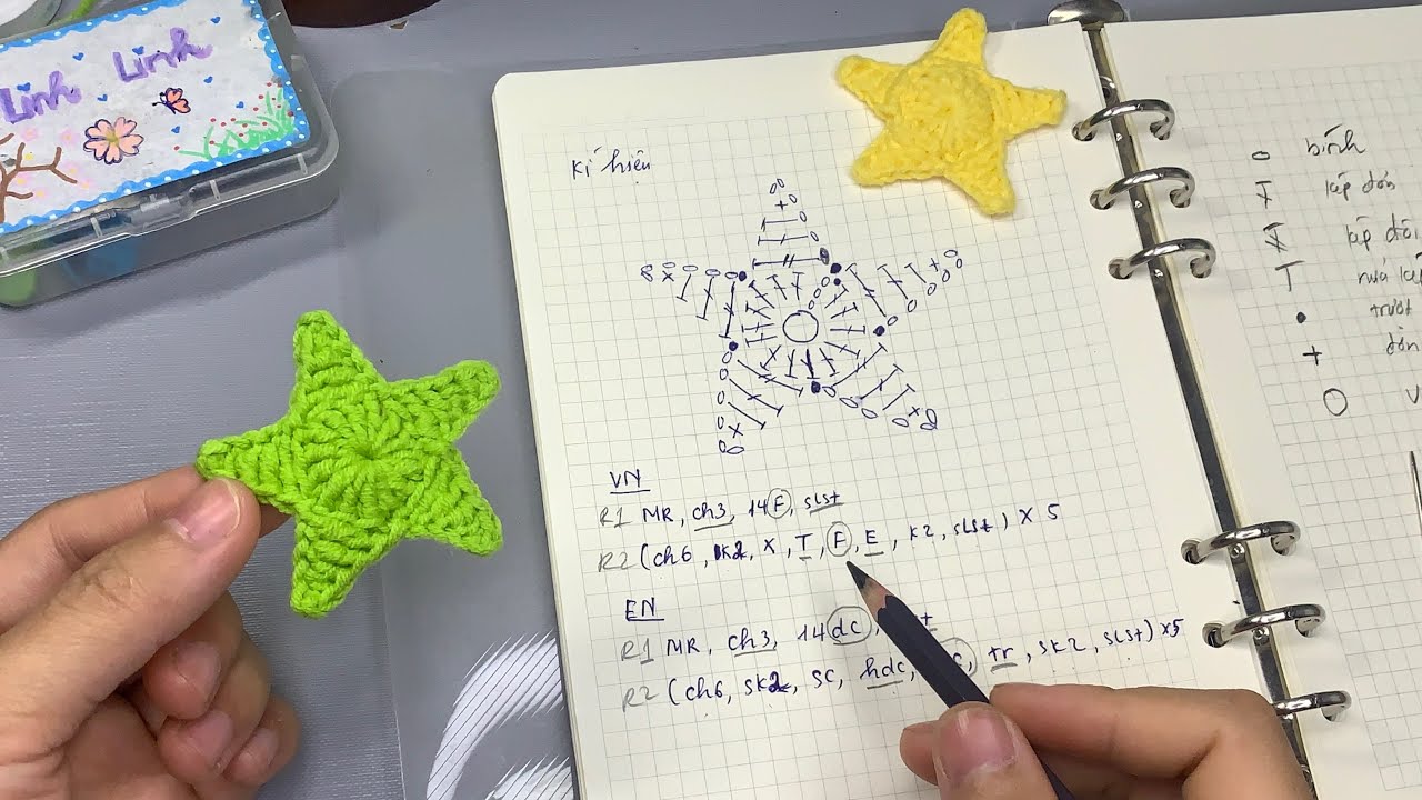 Móc ngôi sao kết hợp đọc kí hiệu | Bài 5 Học móc len cho người mới | Crochet for beginners