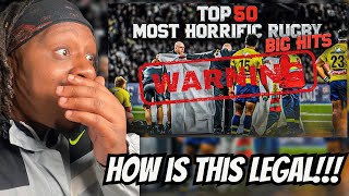 REACTING TO 50 HORRIFIC Rugby Hits That Are Actually Terrifying To Watch | BRUTAL BIG HITS \& TACKLES