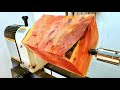 Woodturning Red pots 【職人技】赤い木を削って壺を作る