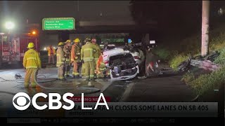 Deadly crash shuts down lanes on the southbound 405 Freeway in Westchester