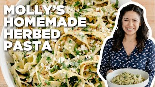 Molly Yeh's Homemade Herbed Pasta with Feta, Lemon and Pine Nuts | Girl Meets Farm | Food Network