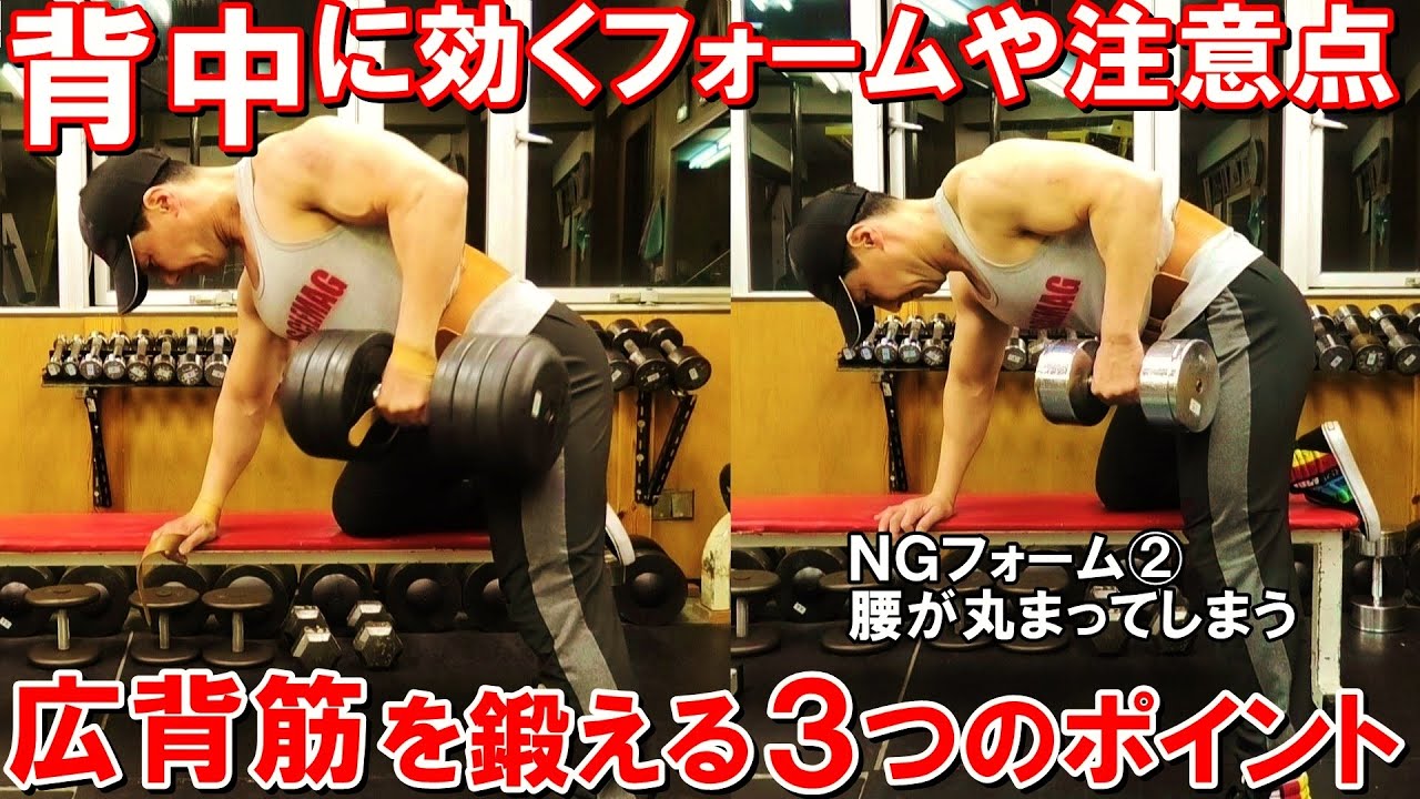 ダンベルローイングで背中に効くフォームとNGフォーム！広背筋を鍛える3つのポイントを解説【脱初心者筋トレ講座】
