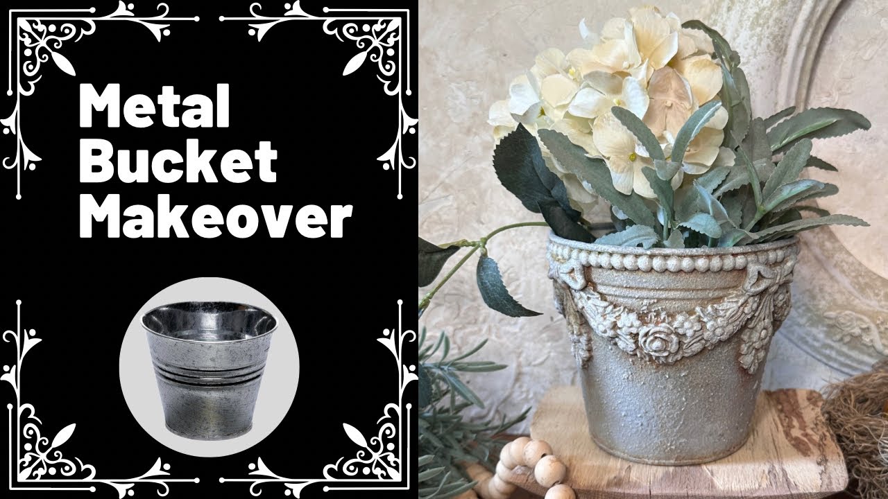 Metal Bucket Makeover/Faux Concrete Home Decor/Trash to Treasure/DIY Spring French Country Decor/