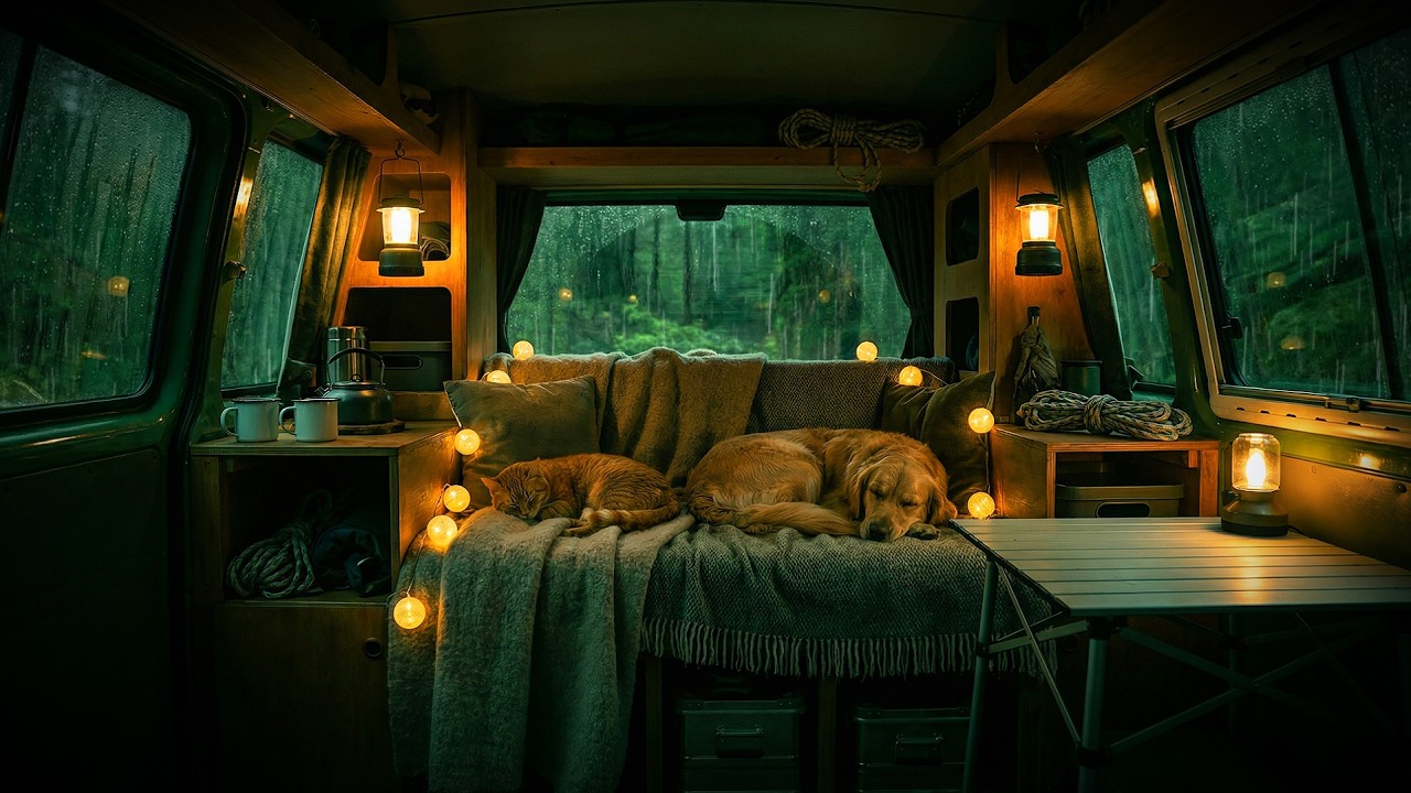 Soft Midnight Storm Outside Wooden Camper ⛈️ (BGM) Peaceful Nature Sleep Sounds 4K