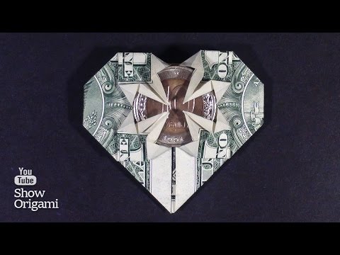 Money heart of the dollar. Moneygami. Origami of money.