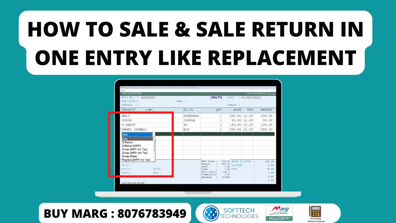 How to Sale & Sale Return in One Entry Like Replacement | Marg ERP ...