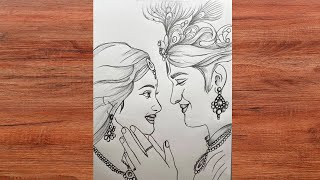 Radha Krishna Pencil Sketch Drawing | Romantic Hand Drawing Step by Step | Mrs Sketch