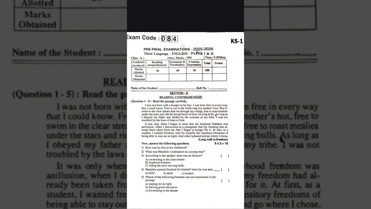 AP 10th Class Pre final English 2026 Question paper 💯💯💯🔥🔥🔥 