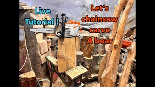 Chainsaw carving a bear! Chainsaw carved bear tutorial Live #chainsawcarving