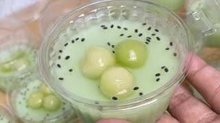 Melon milk pudding!!! So pretty!