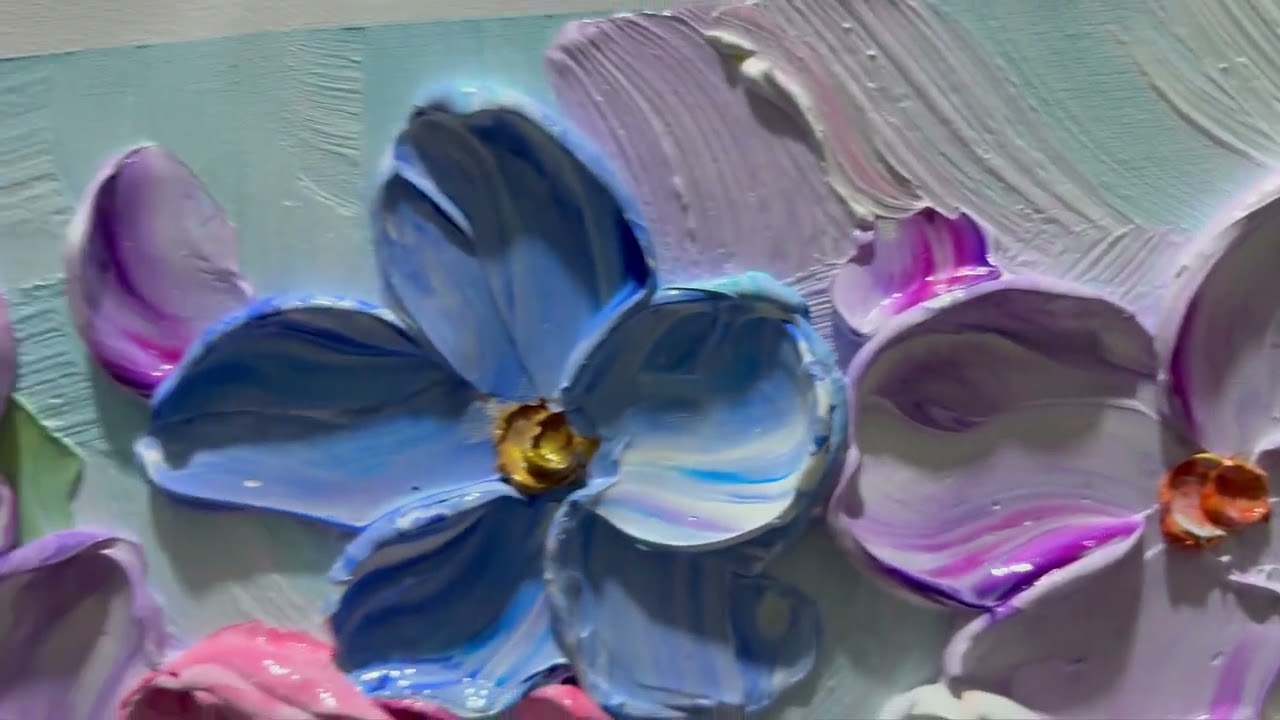 Abstract Original Floral Oil Painting On Canvas, Large Colourful 3D Textured Flower Art