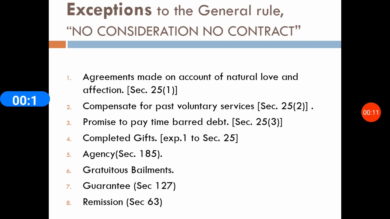 Exception to general rule of" no consideration no contract" INDIAN