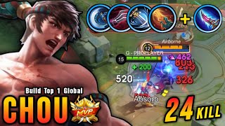 24 Kills!! Powerful Offlane Chou with Critical Damage!! - Build Top 1 Global Chou ~ MLBB