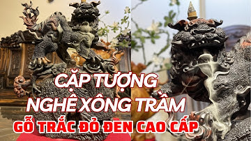 Cặp tượng Nghê xông trầm gỗ Trắc đỏ đen | Thư thái an nhiên, linh thiêng và tinh tế.