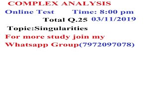 #01 Complex Analysis online test series | Best 20 QUESTION OF  SINGULARITIES