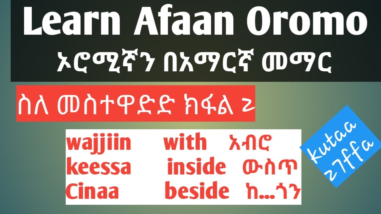 ስለ መስተዋድድ ሰዋሰዉ ክፍል 2 (Firomsee in Afaan Oromo kutaa 2)Preposition #Learn_Afaan_Oromo in #Amharic