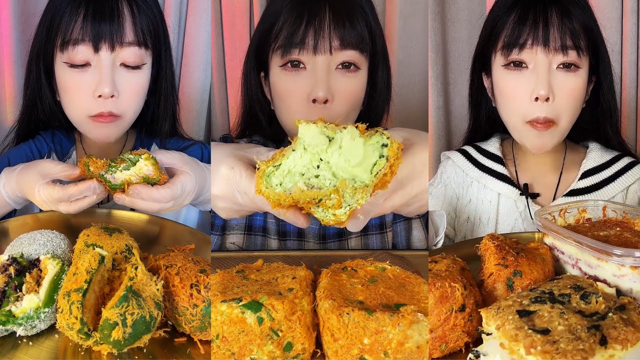 Beautiful Girl Eating Savory Stuffed Bread 🥪 | Crispy Mukbang ASMR