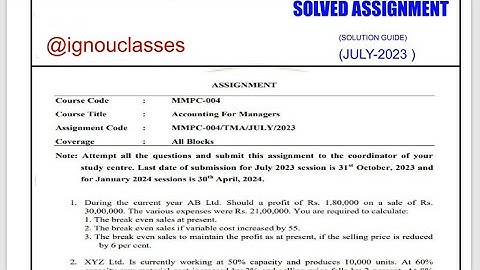 IGNOU MMPC-004 Solved Assignment July 2023 Jan 2024 [FREE] || IGNOU MBA || Accounting for Managers