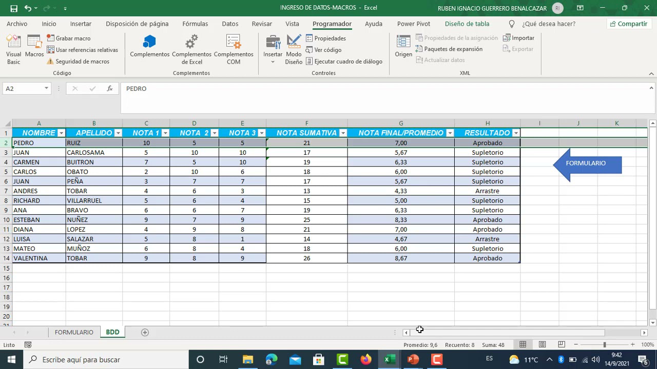 Formulario con macros en Excel - YouTube