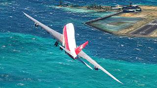 Massive 747  Crosswind Landing at Tahiti Airport! Comes in Dangerously Close