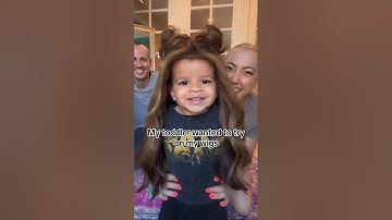 Toddler Trying On Moms Wigs🤣 #wigs #hairloss #shorts #wigstyle #hair #share #funny #shortsfeed #wig