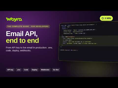 Email API Tutorial: From API Key to Live Email in Production | Woyra (Node.js, Python, curl)