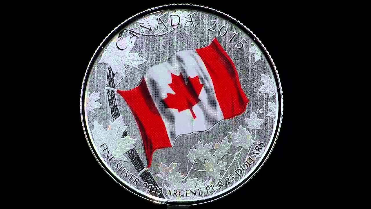 Canada 2015 50th Anniversary Flag Coloured $25 for $25 Pure Silver Coin