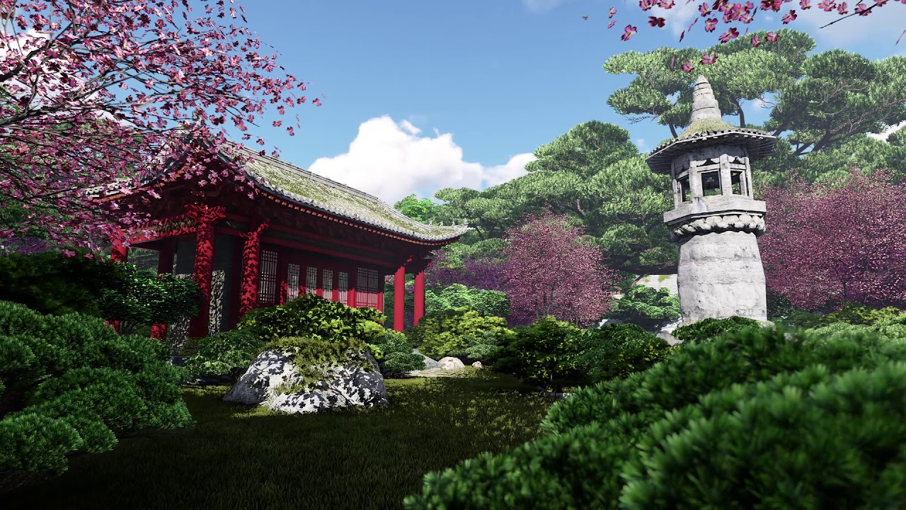 ( CGI 4k Stock Footage ) Japansese asian buddhist architecture temple ...