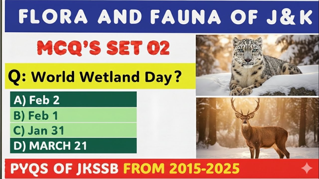 Flora and Fauna of jammu and kashmir | Top 50 Mcqs | Geography Of J&K mcqs | Jkssb exams 2026 | FAA|
