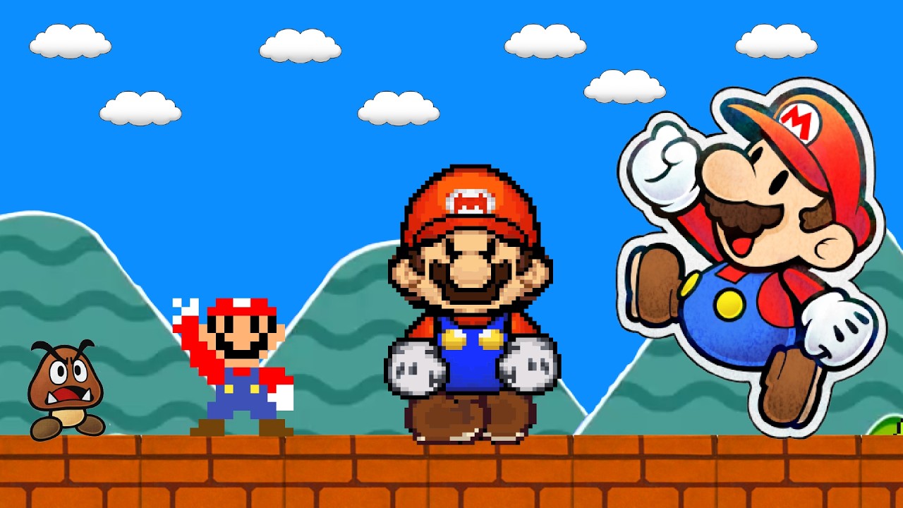 Temp Mario Evolution of Mario Transformation From 8-Bit to Paper - YouTube