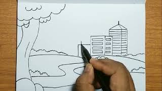 Cara Menggambar Pemandangan Kota  Yang Mudah