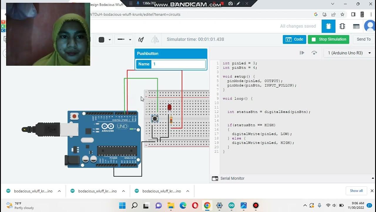 Simulasi Menyelakan LED Dengan Push Button Arduino Uno - YouTube