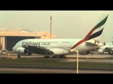 Emirates Airbus A380-800 taxiing, London Heathrow ...