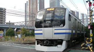 JR横須賀線E217系Y-112編成+Y-37編成普通逗子行き 武蔵小杉－新川崎の踏切通過