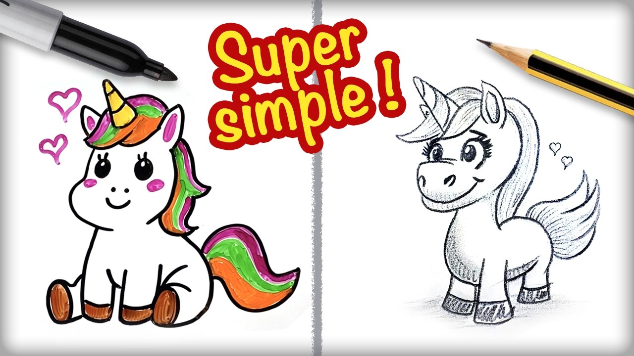 Tout le monde peut dessiner cette licorne ! 2 niveaux pour apprendre ensemble 🖍️ ✨ 🦄