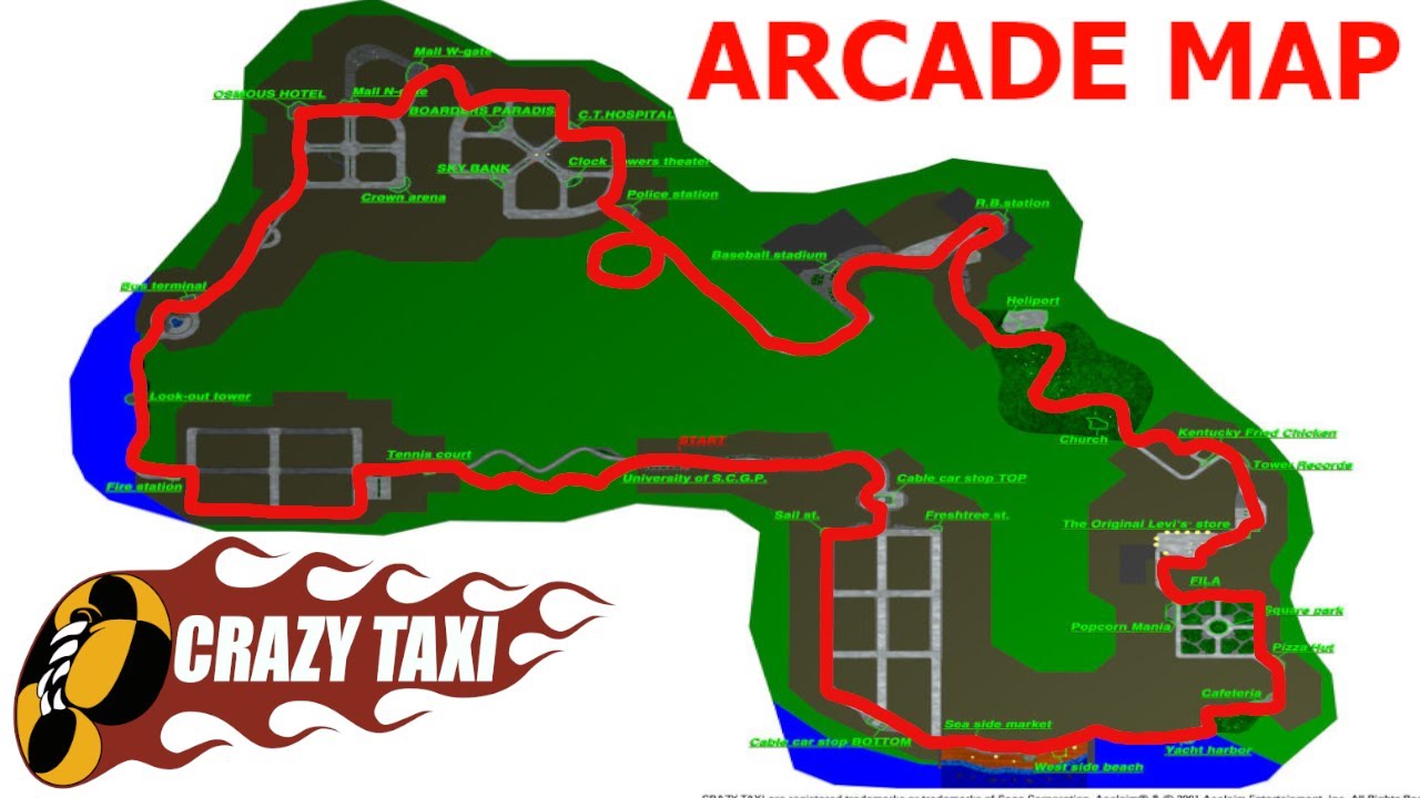 Driving Around the Entire Map of Crazy Taxi Arcade Map While ...