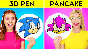 FANTASTIC 3D PEN VS PANCAKE ART CHALLENGE PART 2 || Sonic is Missing! Cool DIY Ideas by 123 GO!