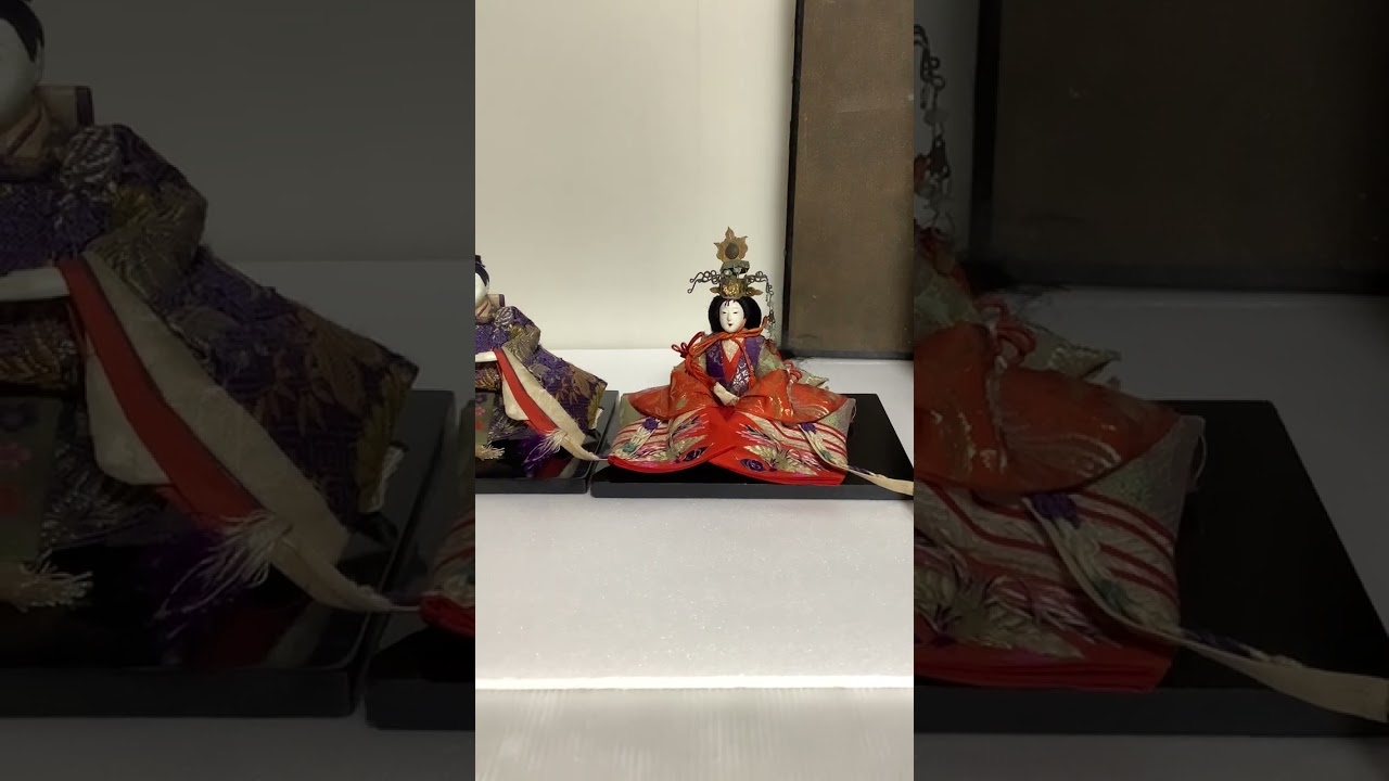 戦前のお雛さま♪芥子雛♪親王飾♪桧扇、烏帽子、杓なし♪ヤケ汚れ