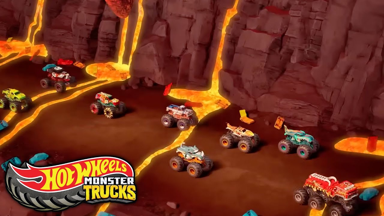 The Hot Wheels Monster Truck Save Camp Crush from Lava! 1 HR