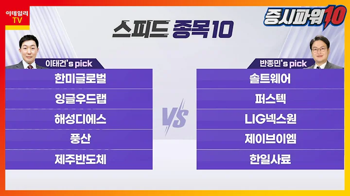 한미글로벌, 솔트웨어, 잉글우드랩, 퍼스텍, 해성디에스, LIG넥스원, 풍산, 제이브이엠, 제주반도체, 한일사료_스피드 종목 10 (20231025)