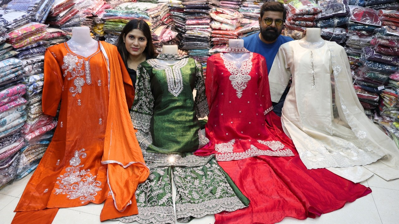 Eid Collection Kolkata Barabazar : Fancy 3pc Salwar Suit/ Sharara Set & Kurti Wholesale Anita Sales