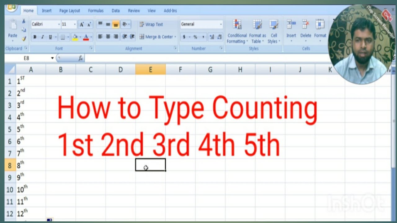 How to Type 1st 2nd 3rd Counting in excel - YouTube