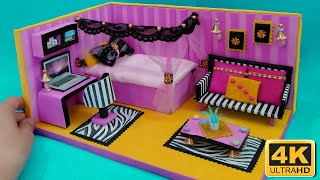 منزل مصغر بالكرتون وورق الفوم 17# غرفه نوم باللون الوردى والاصفر/diy/miniature dollhous/bed room