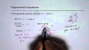 Find General Solution for Trig Equation sin x equals negative cos x