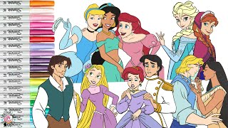 Disney Princess Coloring Book Compilation Ariel Eric Rapunzel Flynn Jasmine Pocahontas Elsa Anna