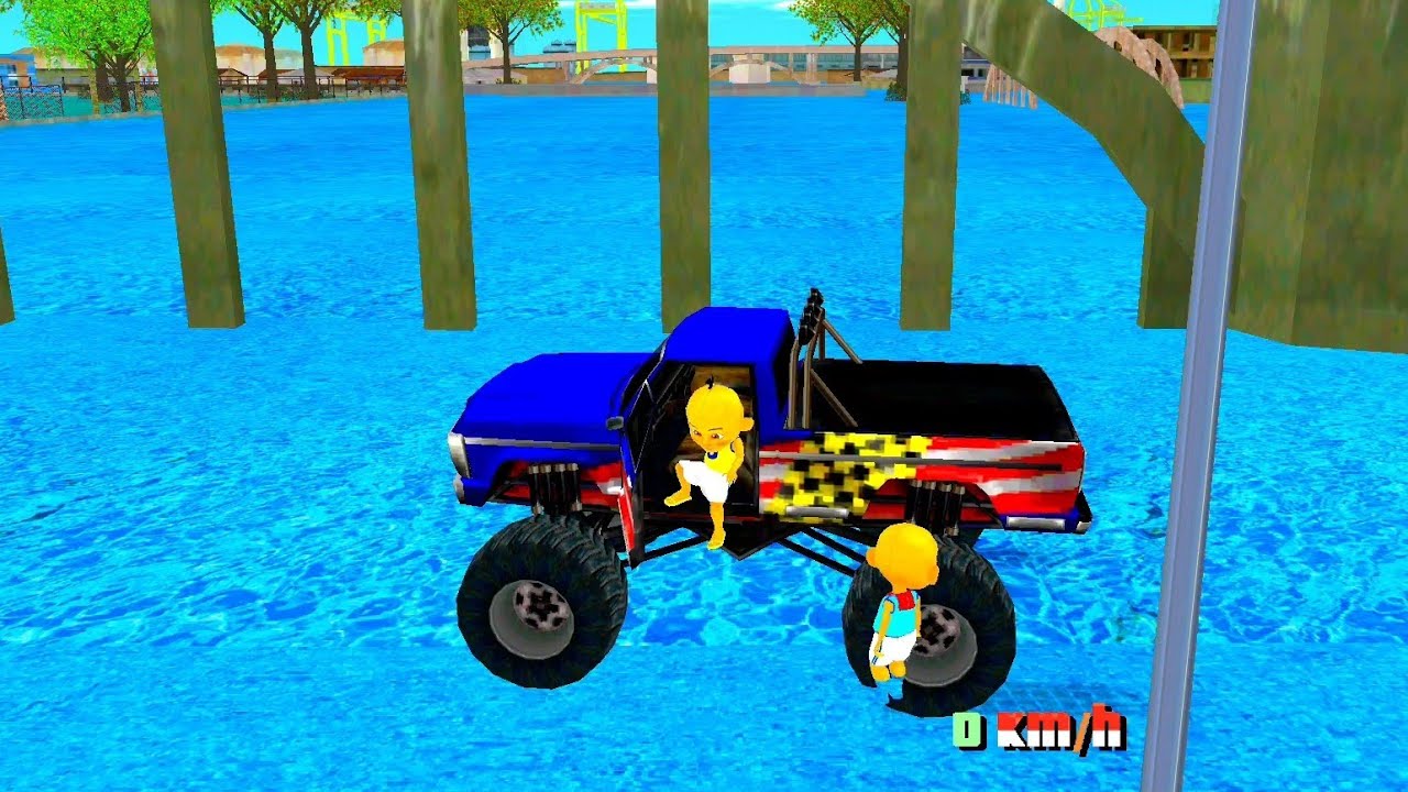 Mobil Monster Upin Keliling kota Banjir🤣
