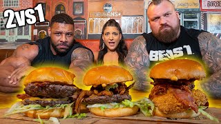 IMPOSSIBLE 3 BURGER EATING CHALLENGE!!! (2vs1) ft. Leah Shutkever & Nathan De Asha by Eddie Hall The Beast 379,165 views 3 weeks ago 13 minutes, 54 seconds