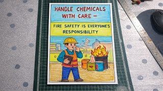 🔥 Handle Chemicals with Care | Fire Safety Poster Drawing & Coloring @MODIVIGNESHART 