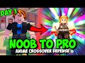 Noob to pro day 1  new beginning in anime crossover defense  getting rengoku  all new codes