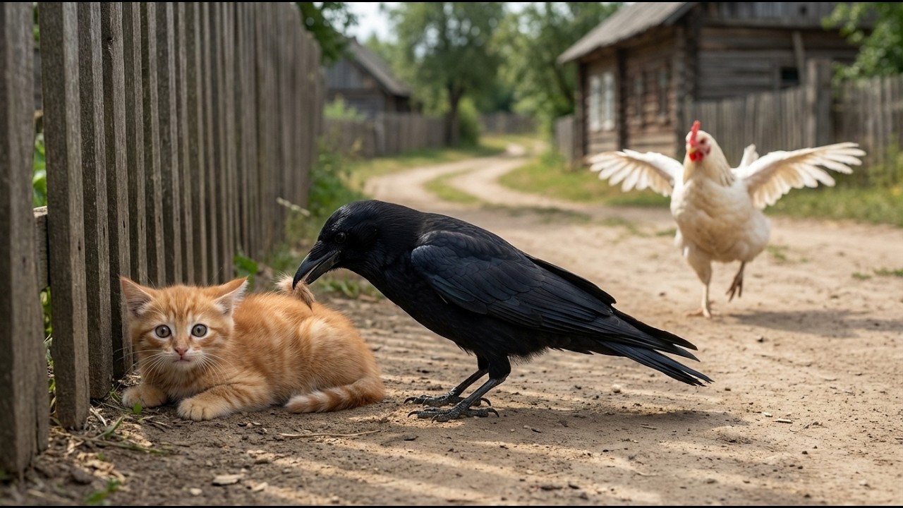 새끼 고양이는 까마귀의 공격을 잊지 않았습니다 - 은혜를 갚은 새끼 고양이